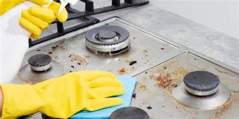 gas stove burnt on grease